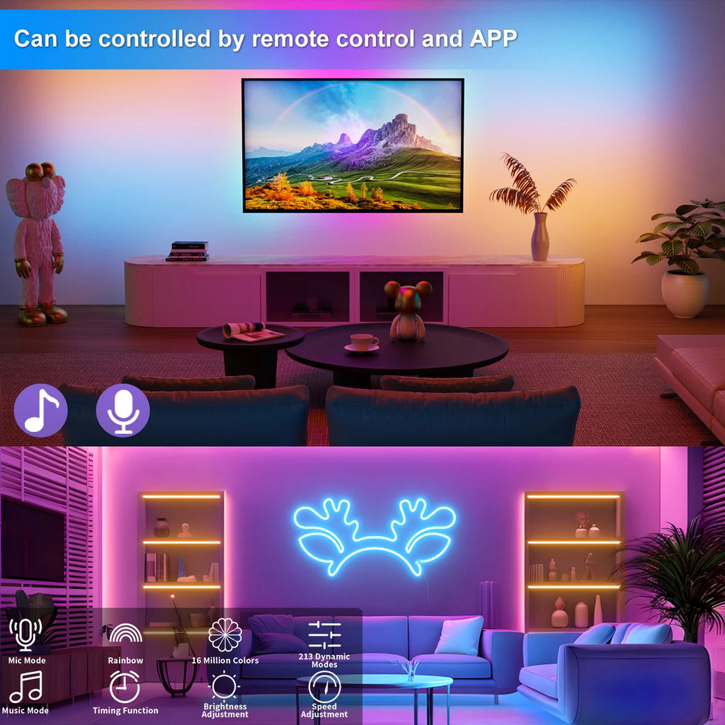 Bande LED Néon RGBIC 5V Bluetooth | Contrôle APP & Télécommande | Synchronisation Musicale pour Chambre & Décoration DIY