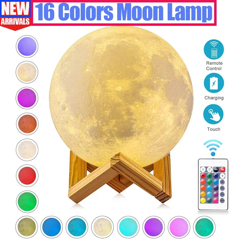 3D LED Moon Lamp Nightlight Fairy Table Bedroom Bedside Cute Kids Night Light for Room Birthday Party Decoration Christmas Gifts