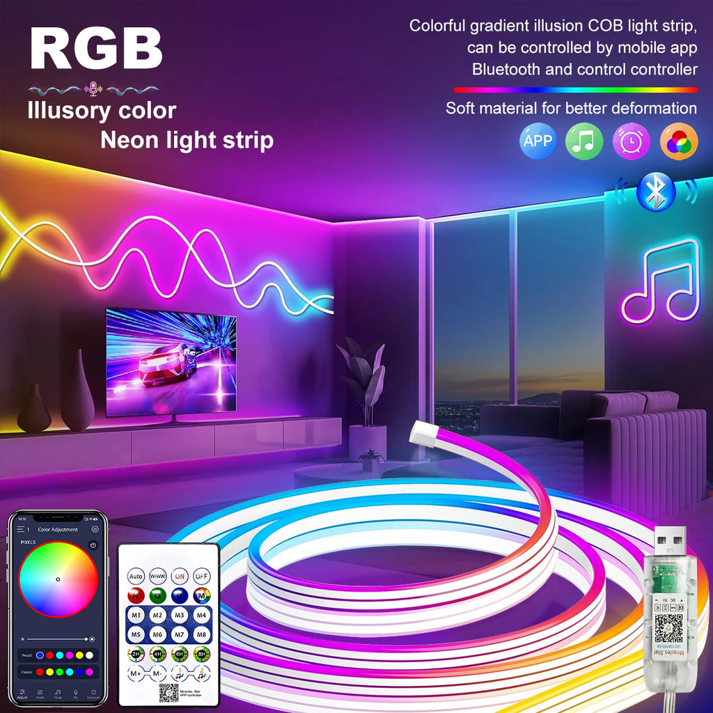 Bande LED Néon RGBIC 5V Bluetooth | Contrôle APP & Télécommande | Synchronisation Musicale pour Chambre & Décoration DIY